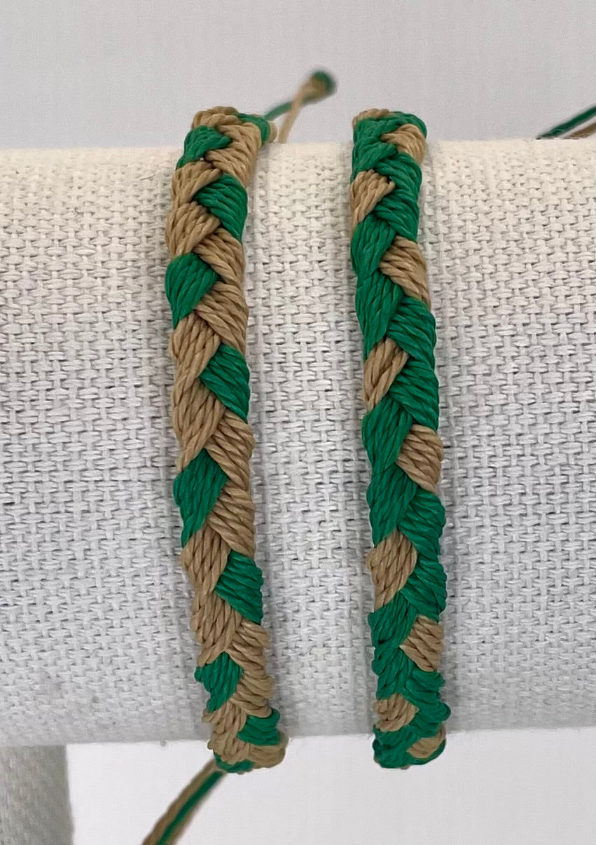 Green and Gold Team Color Braided Bracelets - Set of 2