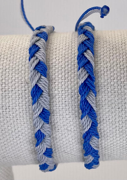 Silver and Blue Team Color Braided Bracelets - Set of 2