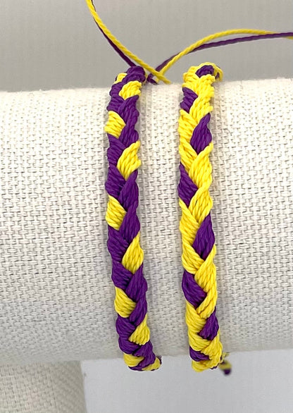 Purple & Gold Team Color Braided Bracelets - Set of 2