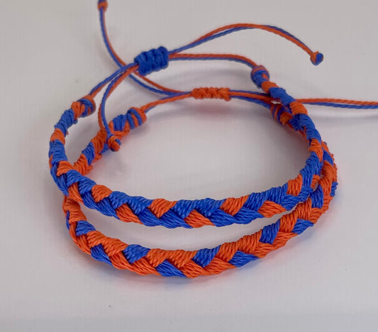 Orange and Blue Team Color Braided Bracelet - Set of 2