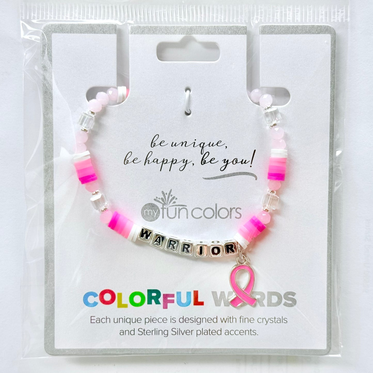 WARRIOR Breast Cancer Awareness Colorful Word Bracelet