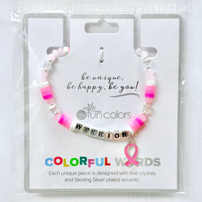 WARRIOR Breast Cancer Awareness Colorful Word Bracelet