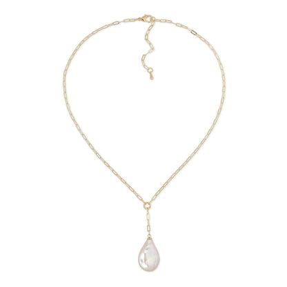 pearl & 14k gold plated chain pendant necklace