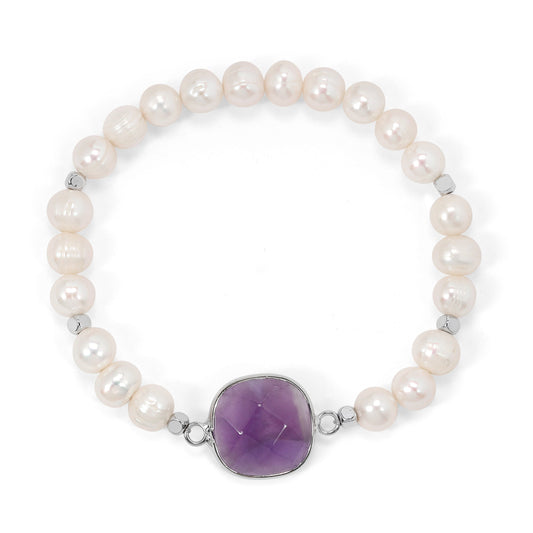 pearl bracelet with purple stone clasp