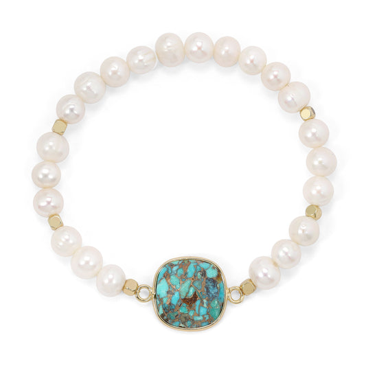 bracelet with pearls and blue stone centerpiece