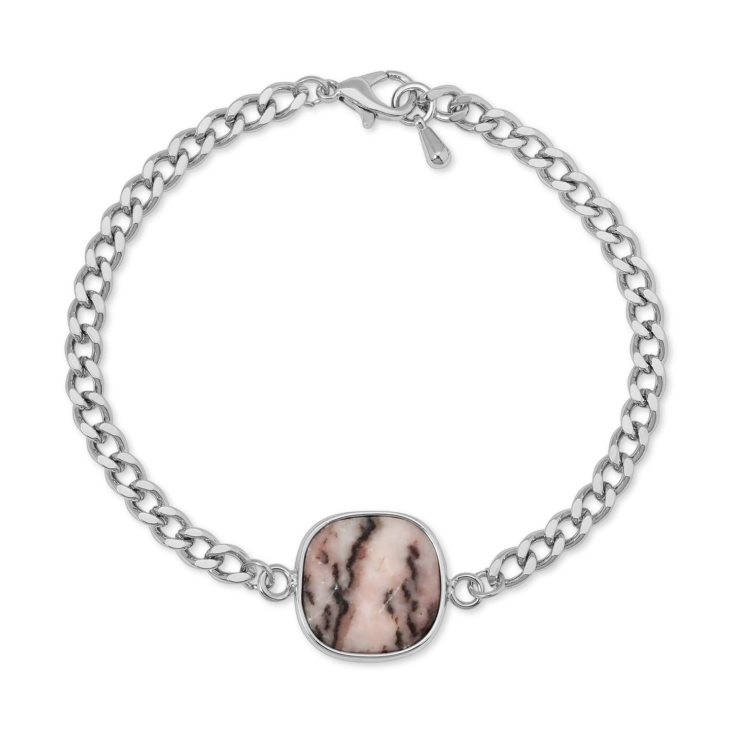 silver chain bracelet with pink marble stone