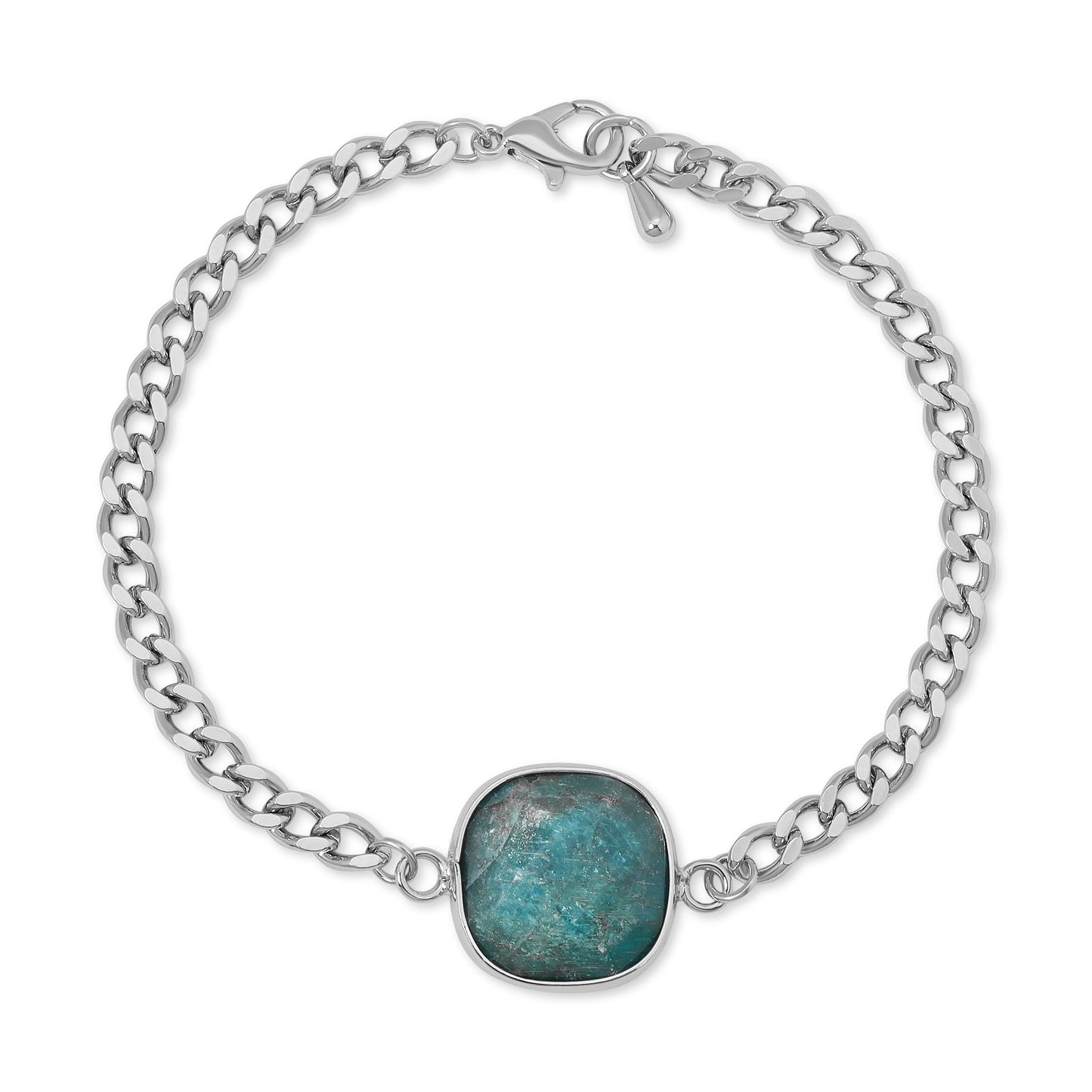 silver chain bracelet with blue stone pendant
