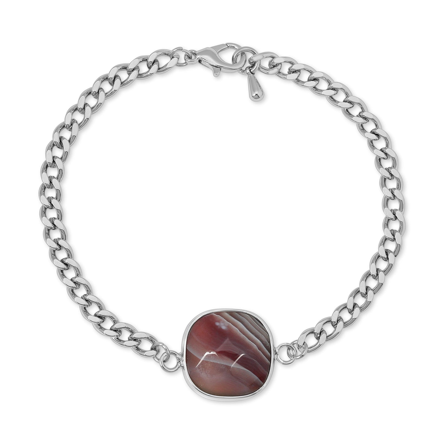 silver chain bracelet with oval brown stone