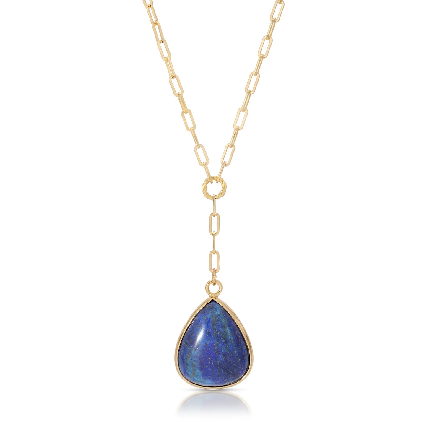 gold chain necklace with blue stone pendant