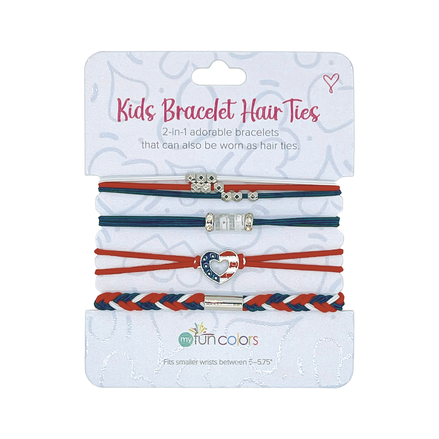 Red, White & Blue Kids Bracelet Hair Ties