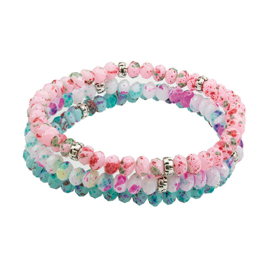 colorful splatter bead bracelet stacked