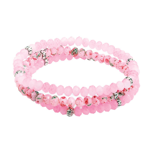 pink beaded bracelet with silver accents