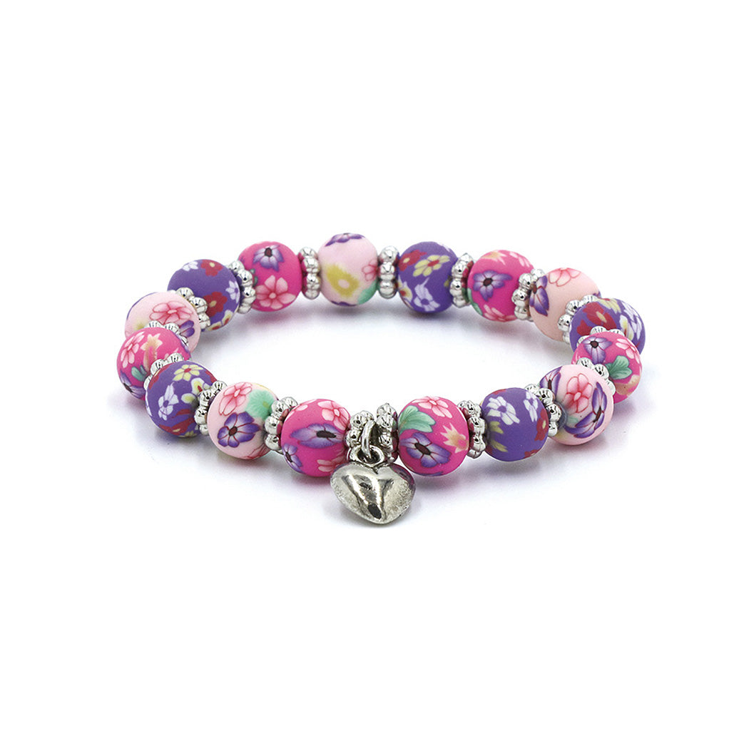 floral beaded bracelet with heart charm