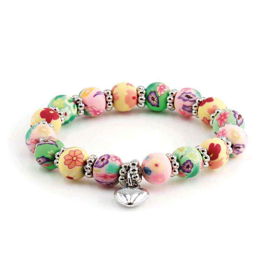 floral printed bead bracelet with heart charm