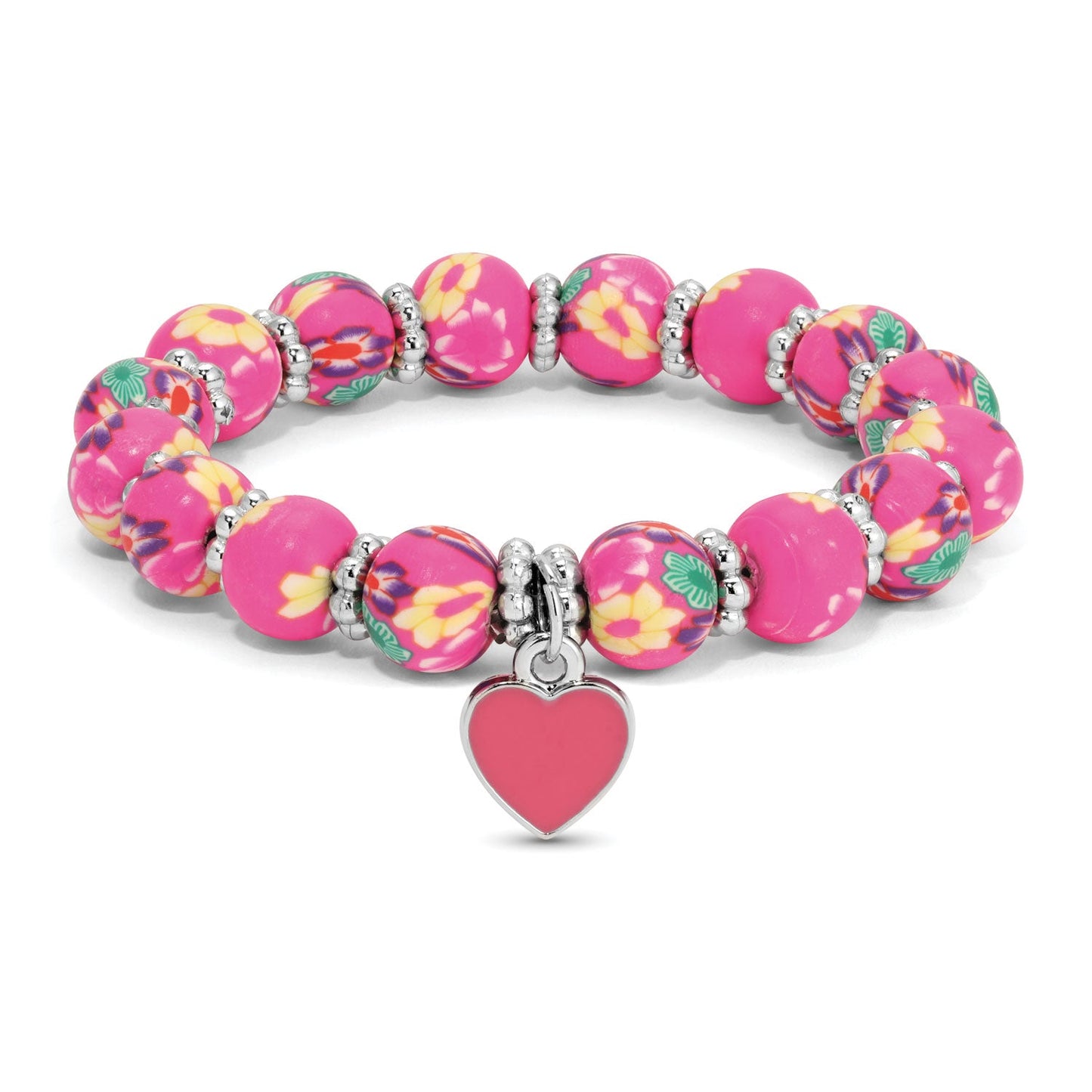 pink beaded bracelet with heart charm