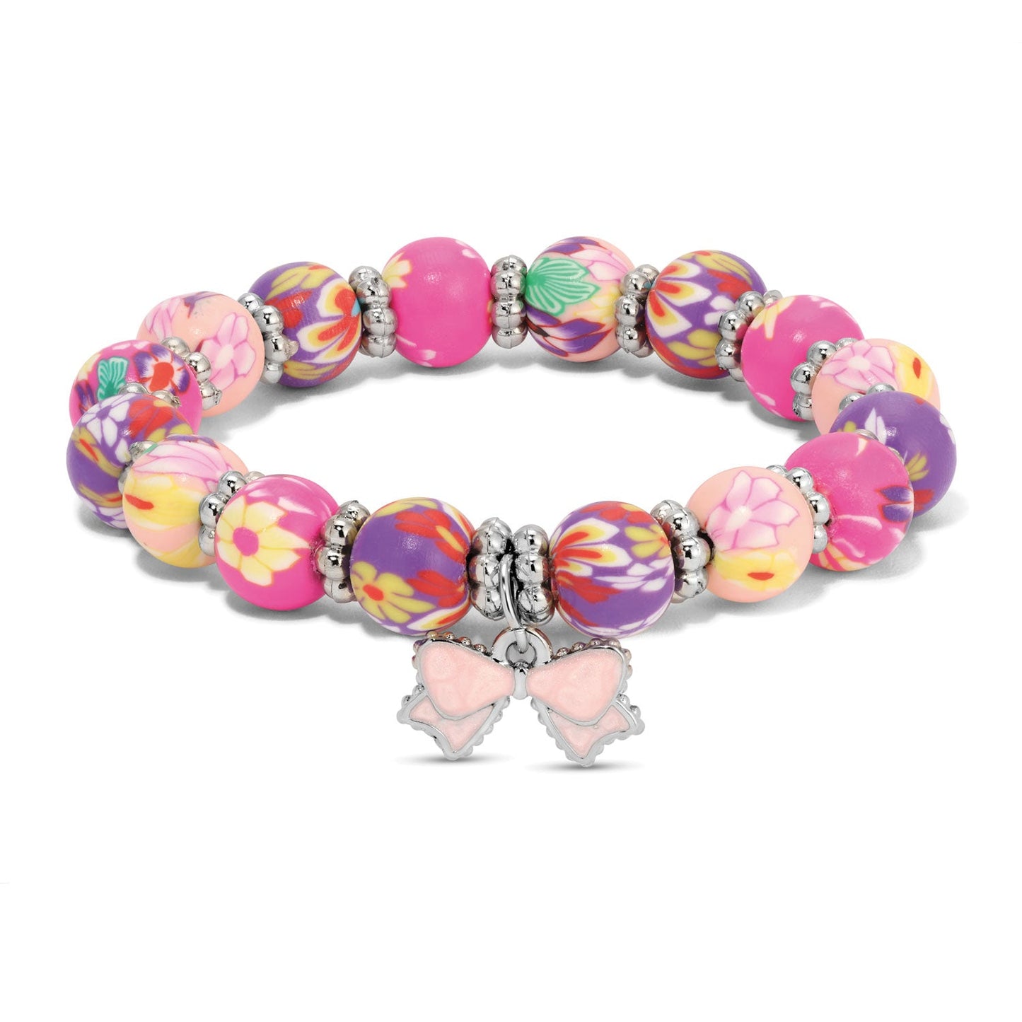 colorful floral beaded bracelet with bow charm