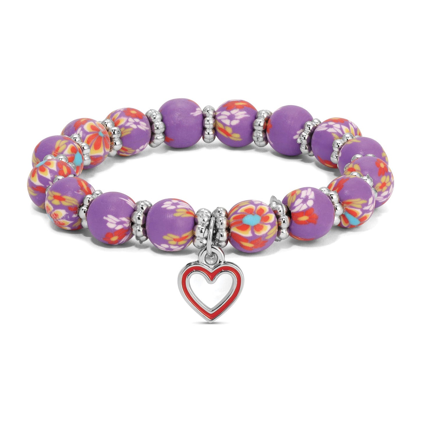 floral purple bracelet with heart charm
