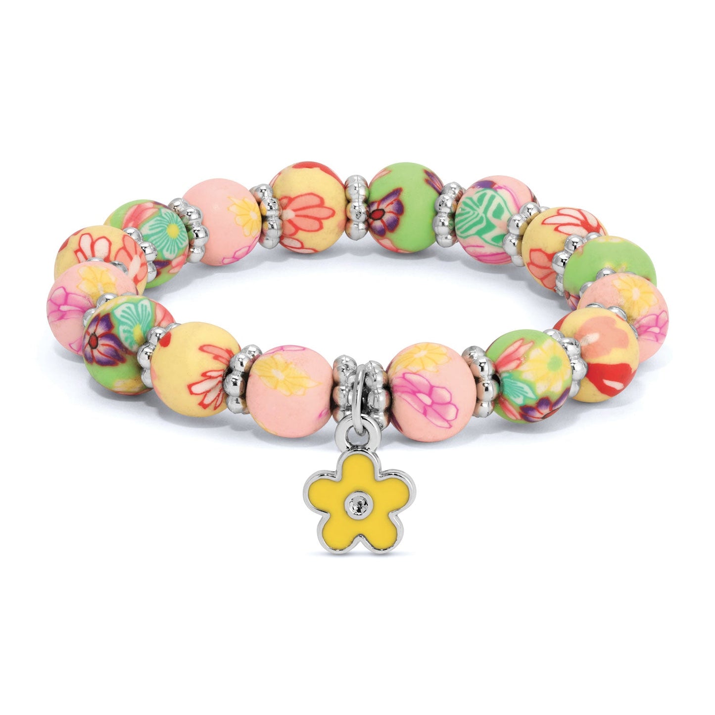 floral beaded bracelet with yellow flower charm