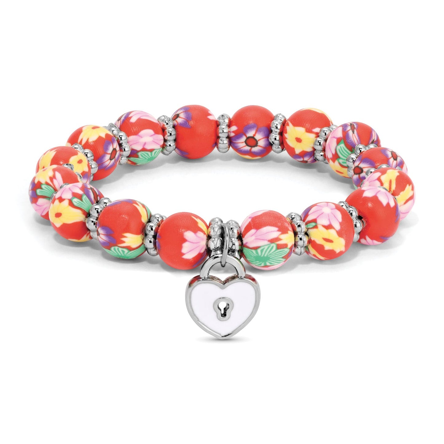 floral bead bracelet with heart lock charm
