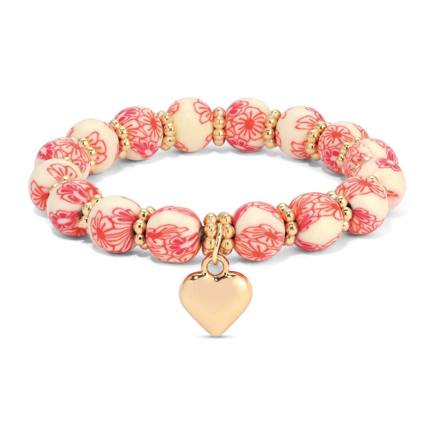 floral beaded bracelet with gold heart charm