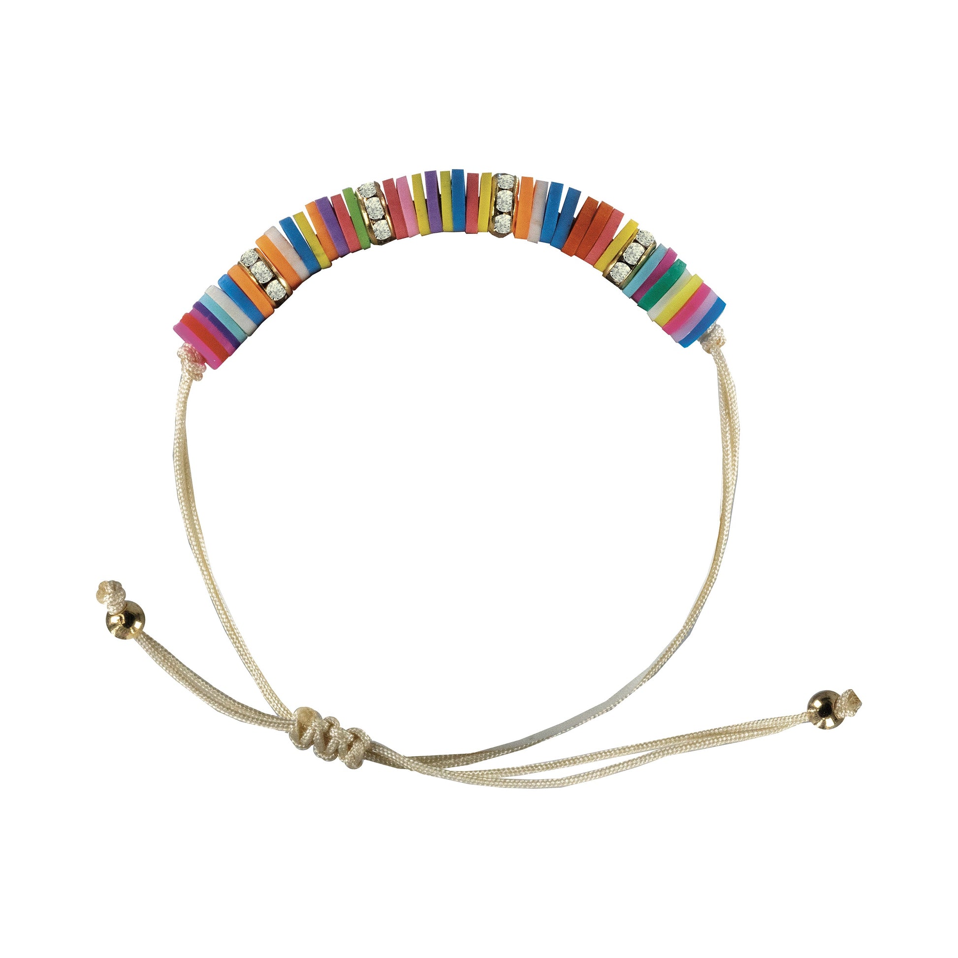 colorful beaded bracelet with gold and silver elements