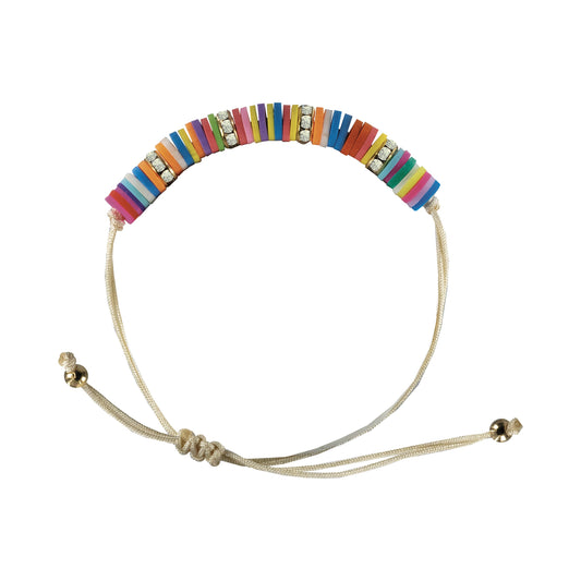 colorful beaded bracelet with gold and silver elements