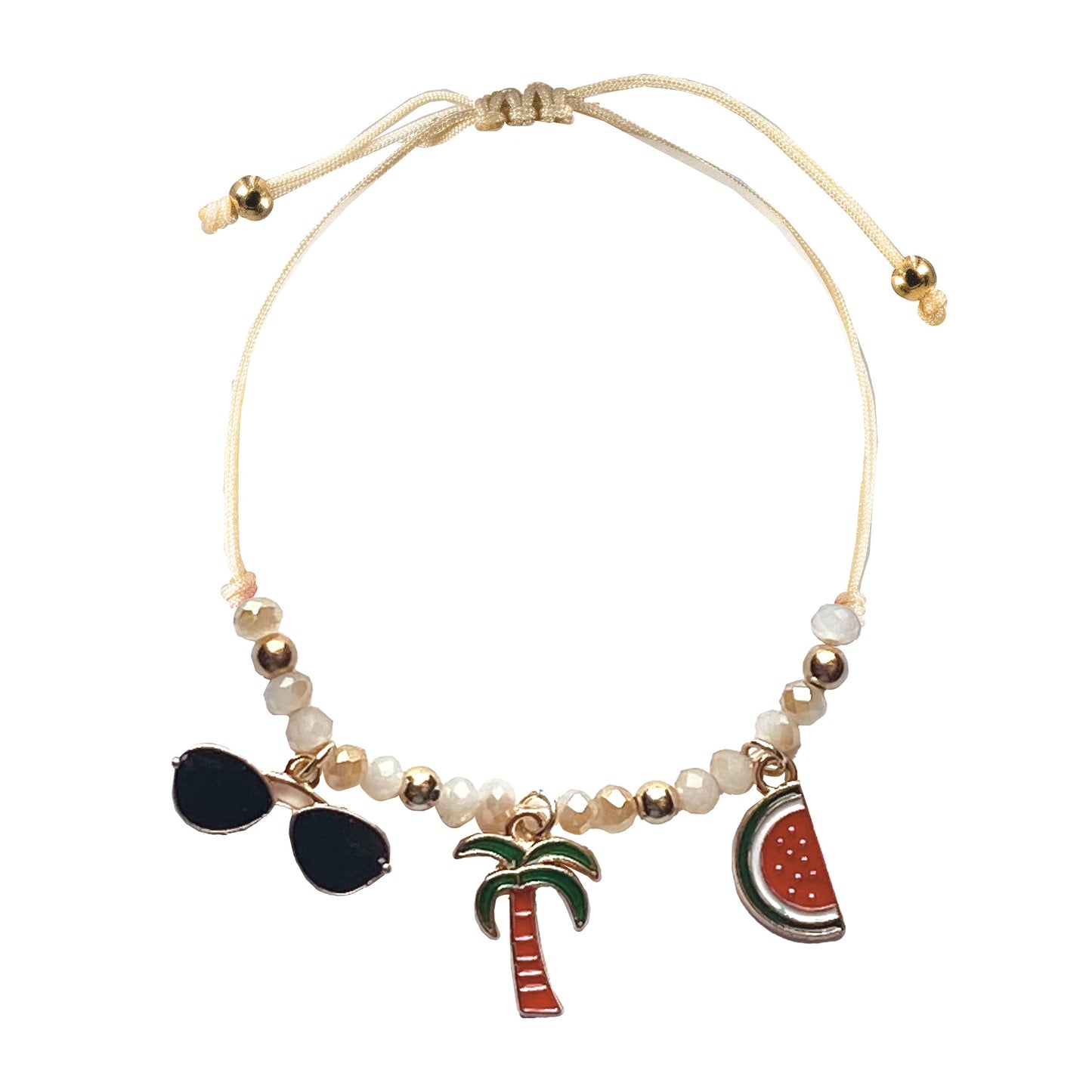beaded bracelet with sunglasses palm tree and watermelon charms