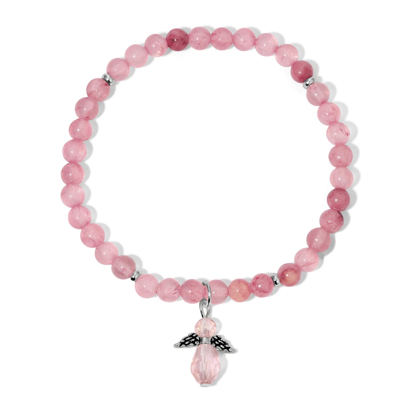 pink beaded bracelet with angel charm