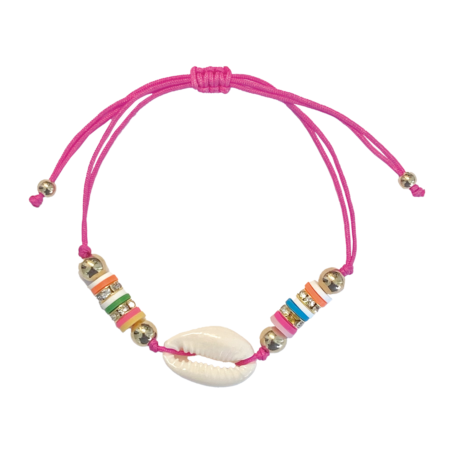 Clay Disc & Cowrie Shell Pink Corded Bracelet