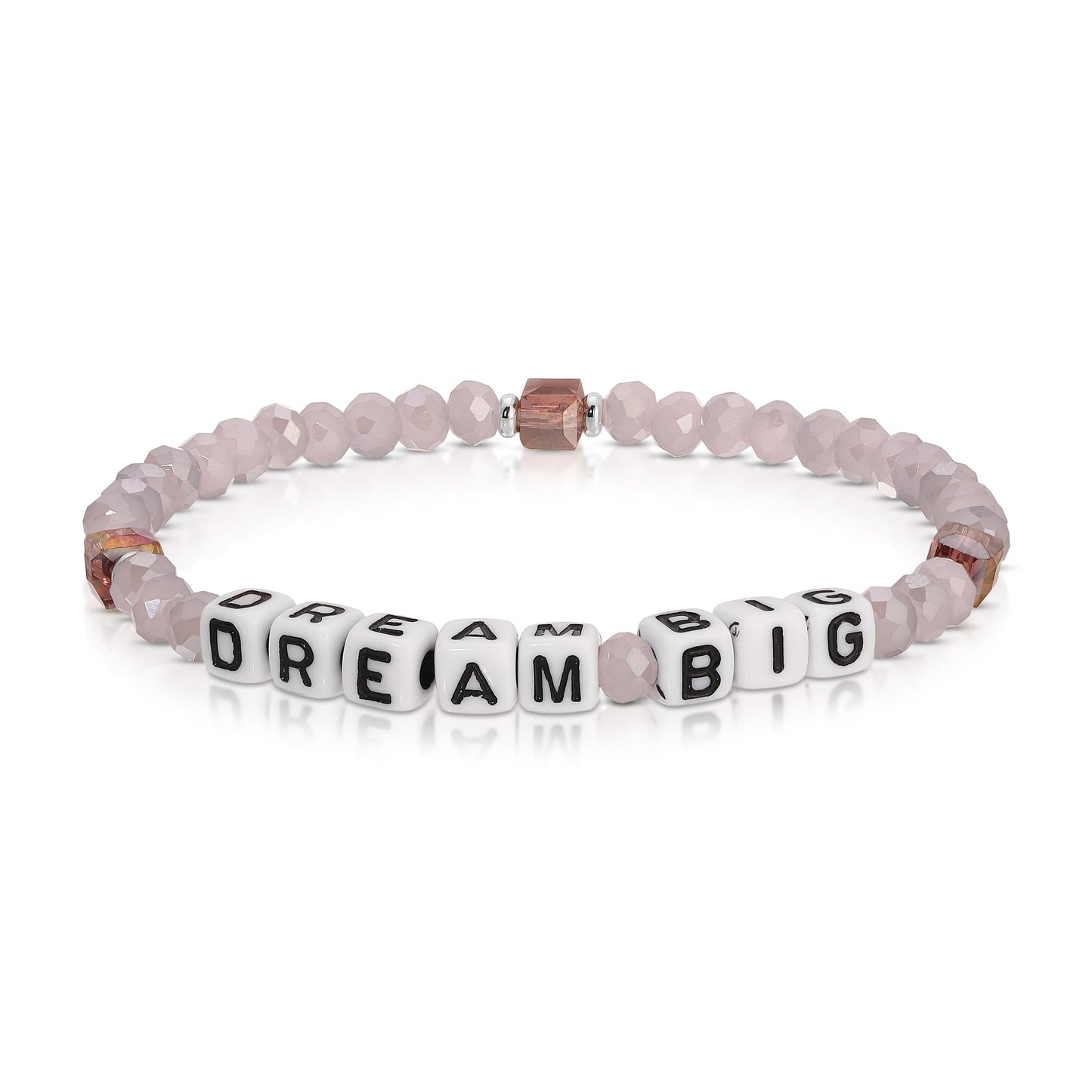 lavender bead bracelet with dream big cubes