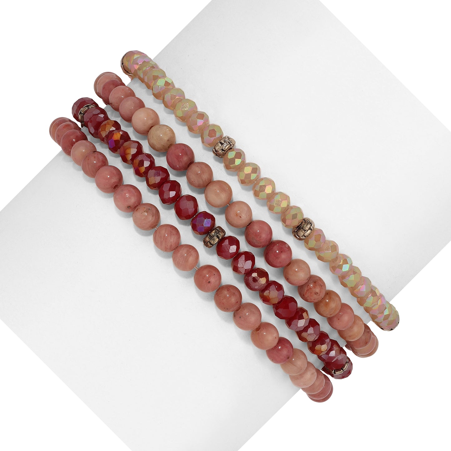 rhodochrosite spiritual gemstone 4 bracelet stack