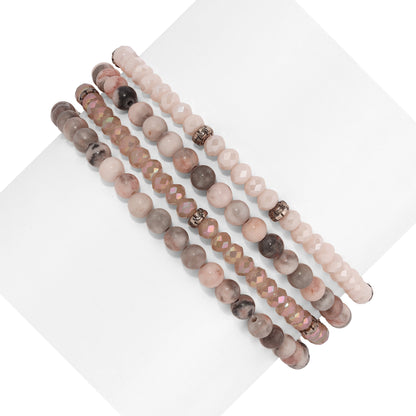 pink zebra jasper spiritual gemstone 4 bracelet stack