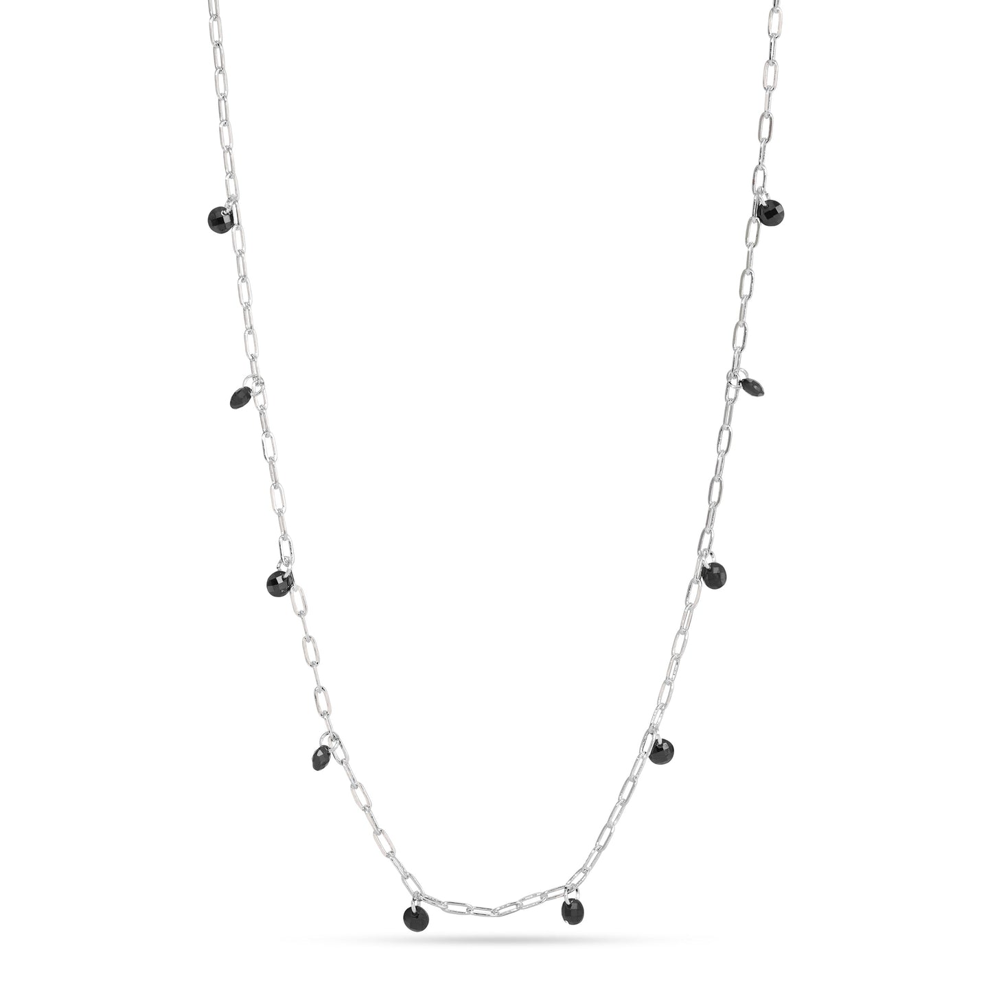 silver chain necklace with black beads