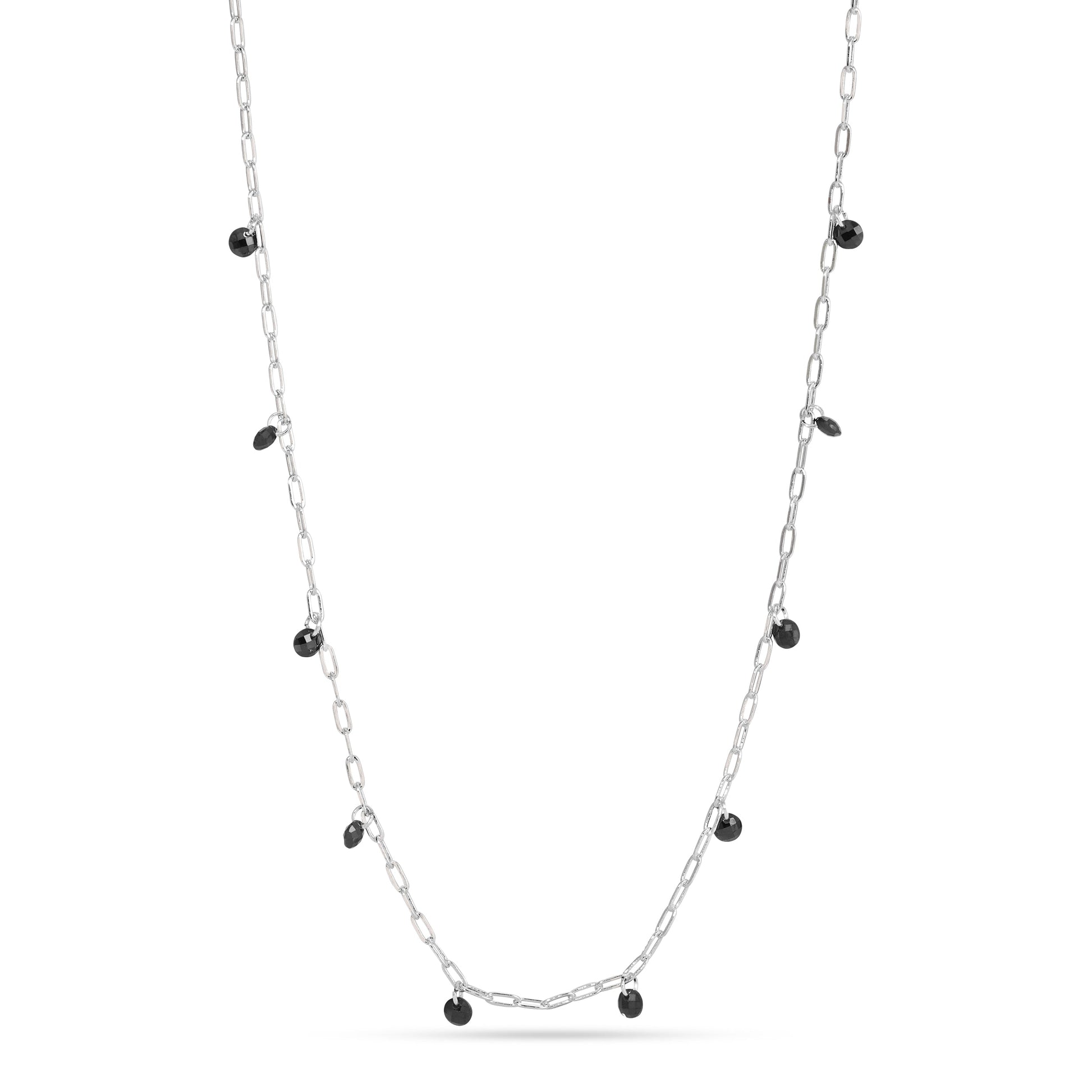 silver chain necklace with black beads