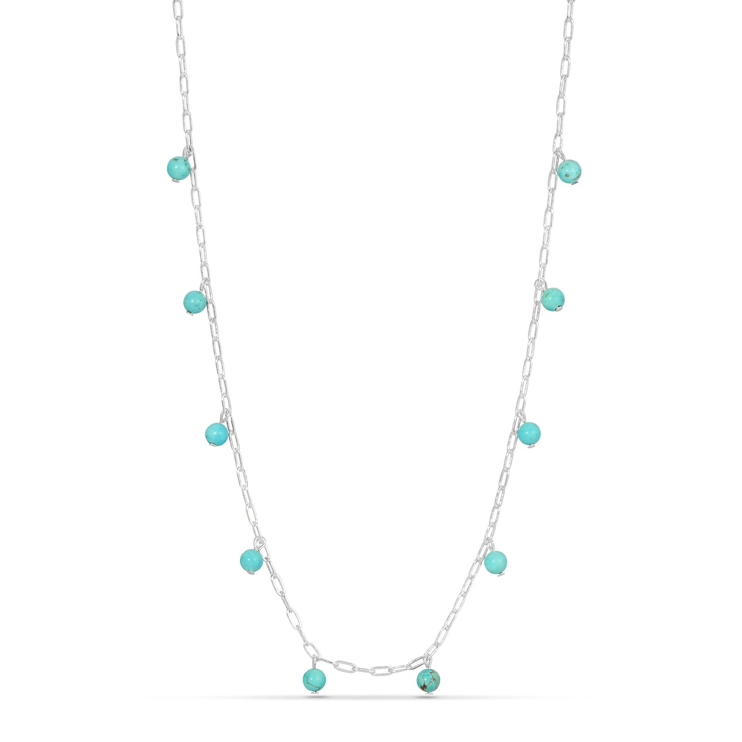silver chain necklace with turquoise beads