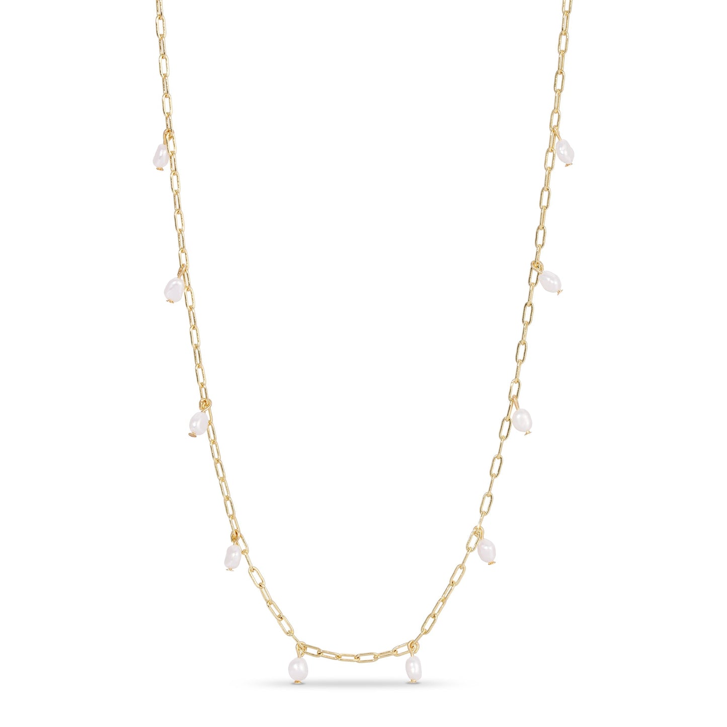 delicate gold chain necklace with pearl dangles
