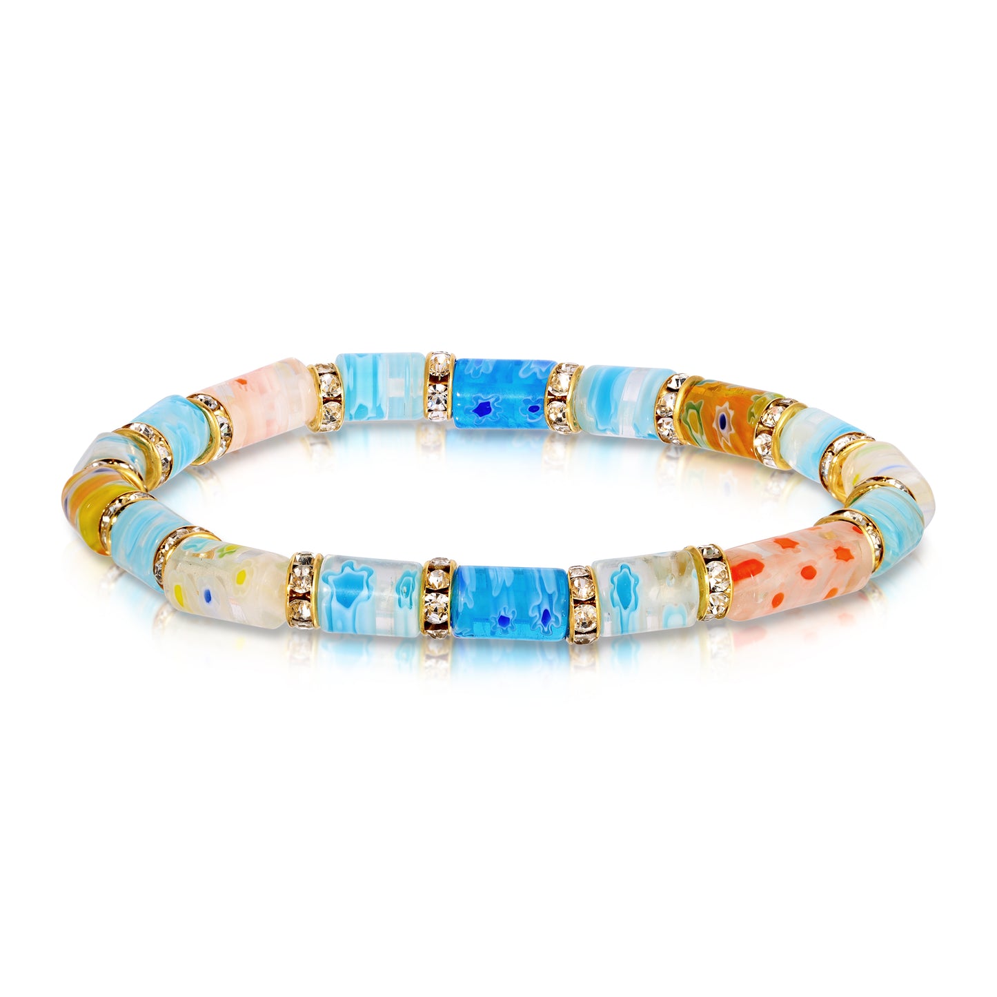 seaside - millefiori glass & rhinestone bracelet