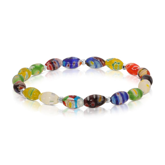 millefiori oval glass multi-colored bracelet
