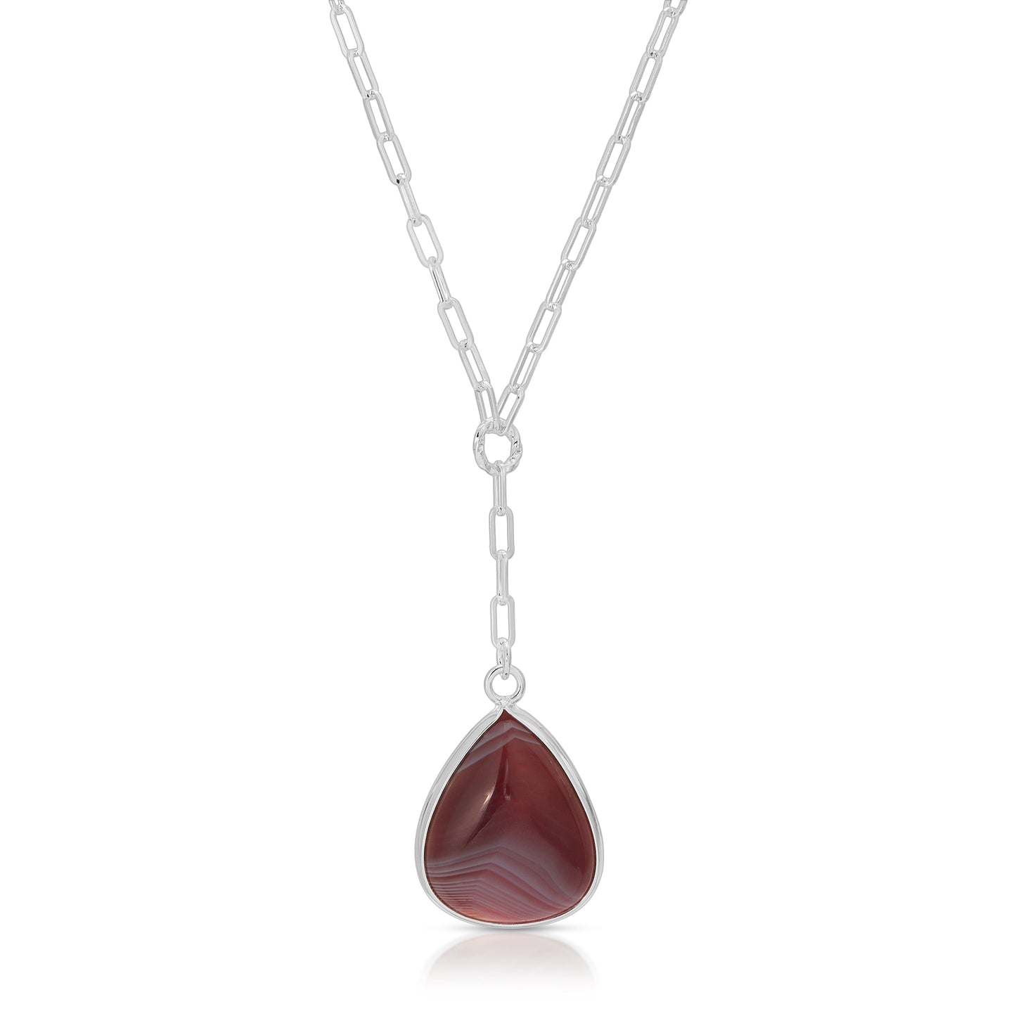 silver necklace with red pendant