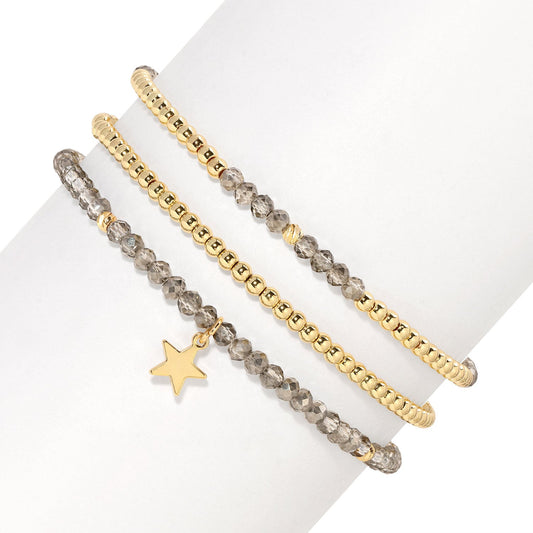 Black Diamond and Gold Petite-Crystal Trio Bracelet Set
