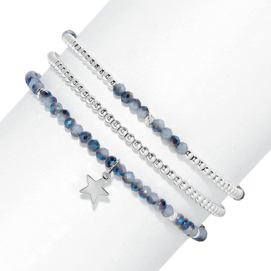 Twilight Sky and Silver Petite-Crystal Trio Bracelet Set