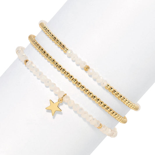 Ice White and Gold Petite-Crystal Trio Bracelet Set