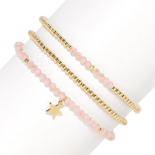Twilight Pink and Gold Petite-Crystal Trio Bracelet Set