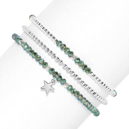 Deep Sea and Silver Petite-Crystal Trio Bracelet Set