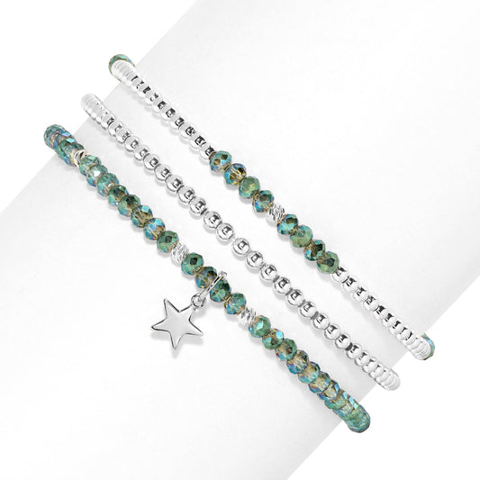 Deep Sea and Silver Petite-Crystal Trio Bracelet Set