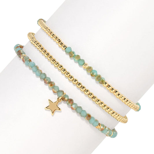 Sand and Sea and Gold Petite-Crystal Trio Bracelet Set