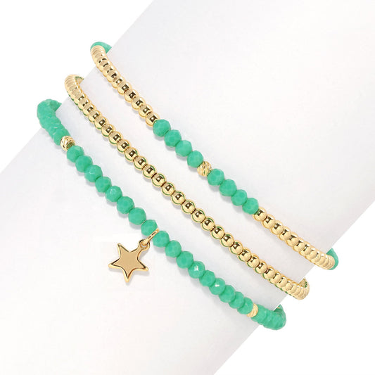 Turquoise and Gold Petite-Crystal Trio Bracelet Set
