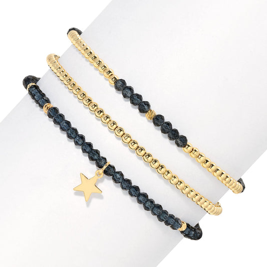 Indigo and Gold Petite-Crystal Trio Bracelet Set