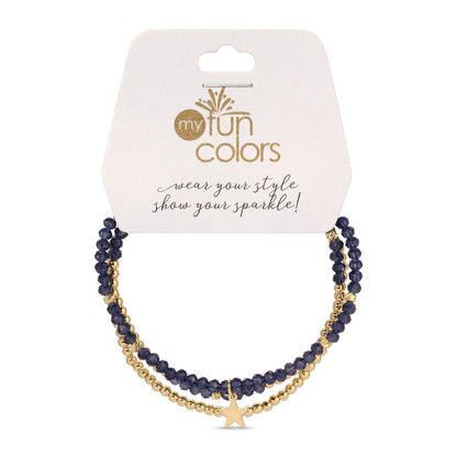 Indigo and Gold Petite-Crystal Trio Bracelet Set