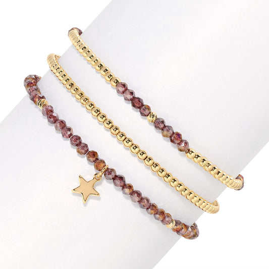 Plum and Gold Petite-Crystal Trio Bracelet Set
